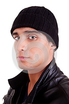 Unhappy boy with a hood