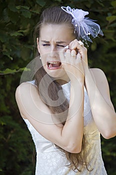 Unhappy bride crying