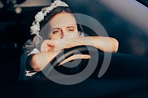 Unhappy Bride Crying in Her Car Cancelling her Wedding