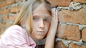 Unhappy Child, Sad Kid, Thoughtful Bullied Teenager Girl Outdoor in Park, Children Expression, Depression Portrait of Adolescents