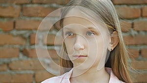 Unhappy Child, Sad Kid, Thoughtful Bullied Teenager Girl Outdoor in Park, Children Expression, Depression Portrait of Adolescents