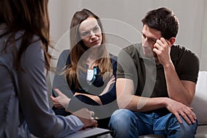 Unhappy couple on psychotherapy session