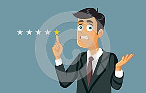 Unhappy Customer Giving One Star Feedback Vector Illustration