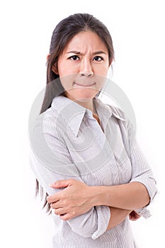 Unhappy, displeased, irritated woman looking at you