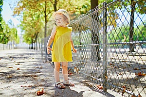 Unhappy and emotional toddler girl in park