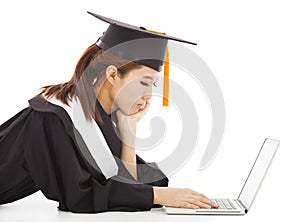 Unhappy female graduation thinking about career or job