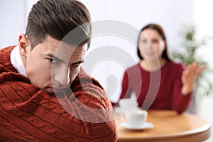 Unhappy man after quarrel with his girlfriend. Relationship problems