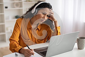 Unhappy Middle Eastern Businesswoman Using Laptop Having Problem In Office