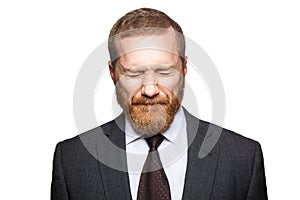 Unhappy sad businessman with closed eyes.