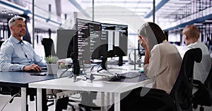 Unhappy Sad Developer Programmer Man In Stress Coding Software