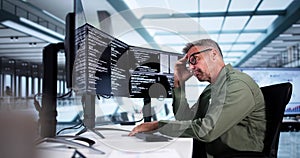 Unhappy Sad Developer Programmer Man In Stress Coding Software