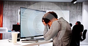 Unhappy Sad Developer Programmer Man In Stress Coding Software