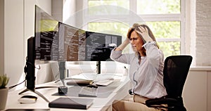 Unhappy Sad Developer Programmer Woman In Stress Coding Software