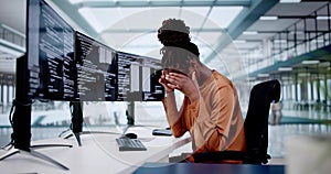 Unhappy Sad Developer Programmer Woman In Stress Coding Software