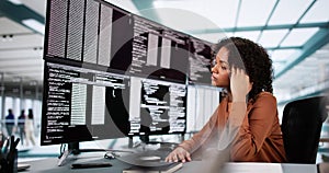 Unhappy Sad Developer Programmer Woman In Stress Coding Software