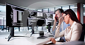 Unhappy Sad Developer Programmers In Stress Coding Software