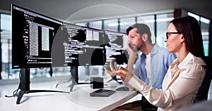 Unhappy Sad Developer Programmers In Stress Coding Software