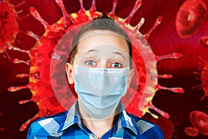 Unhappy, sad young man wearing a protective face mask prevent virus infection or pollution