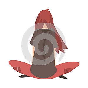 Unhappy Stressed Girl Sitting on Floor, Depressed Teenager Having Problems, Back View Vector Illustration