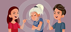 Unhappy Teen Girl Being Bullied by Insensitive Classmates Vector Illustration