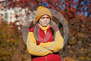 unhappy teen girl at school time outdoor in autumn season