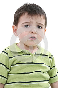 Unhappy Toddler Boy Over White