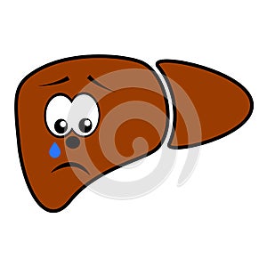 Unhappy unhealthy crying liver cartoon character