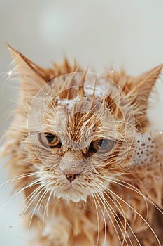 Unhappy Wet Cat After Bathing