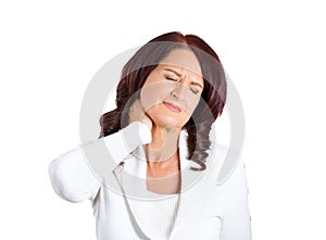 Unhappy woman with bad neck pain