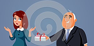 Business Manager Giving Inappropriate Gift to his Secretary Vector Cartoon