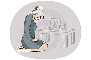 Unhappy woman cry after deceased husband