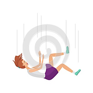 Unhappy woman falling down, female character flying air current photo