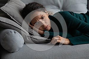 Unhappy woman feel lonely and depressed at home