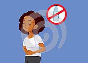 Unhappy Woman Suffering from Lactose Intolerance Vector Illustration