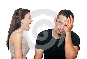 Unhappy young couple having an argument