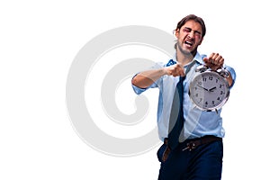 Unhappy young male employee in time management concept