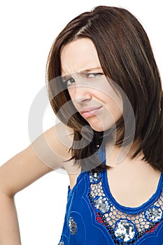 Unhappy young woman isolated on white background photo