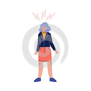 Unhappy Young Woman with Lightning over Her Head, Depression, Stress, Fear Vector Illustration