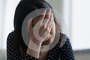 Unhappy young woman suffer from depression at home