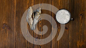 Unhealthy diets or harmful food with beer and dried fish