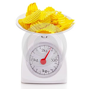 Unhealthy food on balance scale