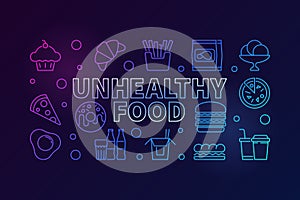 Unhealthy food colored vector outline banner or illustration