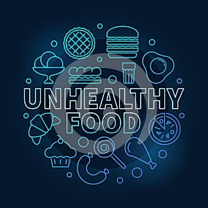 Unhealthy food round blue illustration. Vector symbol