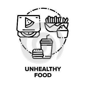 Unhealthy Food Vector Concept Black Illustrations