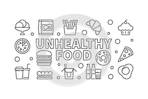 Unhealthy food vector outline banner or illustration