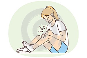 Unhealthy girl with knee pain