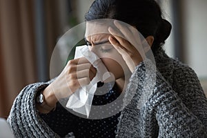 Unhealthy Indian woman feel sick at workplace