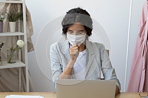 Unhealthy infected worker suffering from virus symptoms.