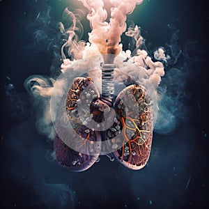 Unhealthy lungs inhale smoke and pollution, generative AI