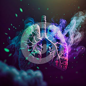 Unhealthy lungs inhale smoke and pollution, generative AI